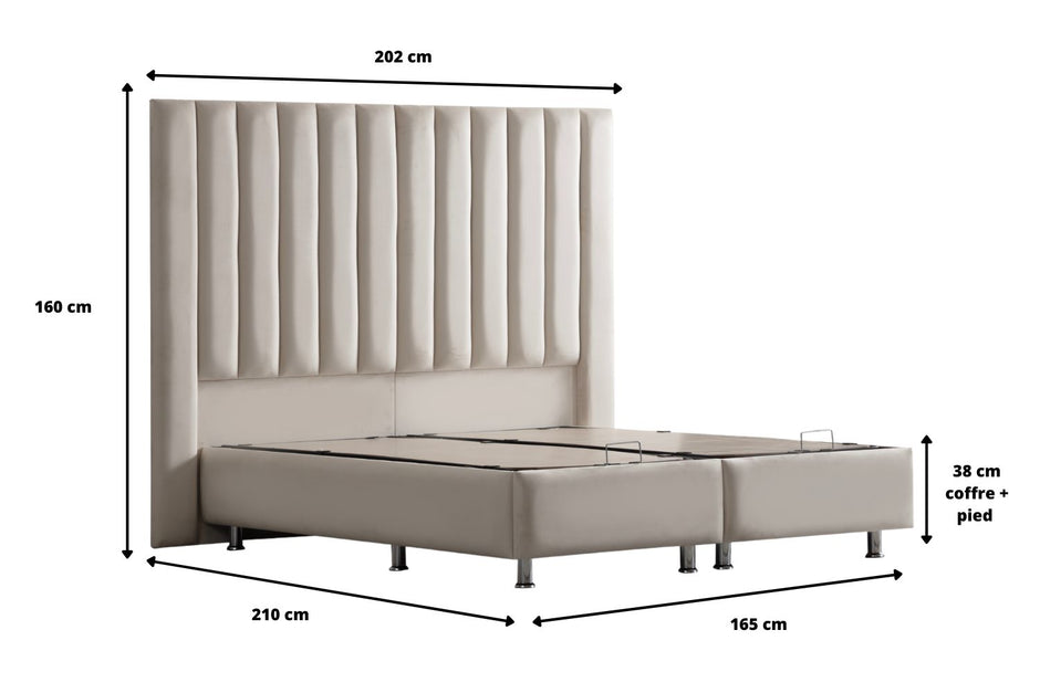 Lit double coffre 2 places en velours avec tête de lit – ATHENA
