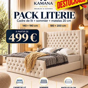 DESTOCKAGE Cadre de lit CLOUTÉ Blanc + sommier + matelas 20cm