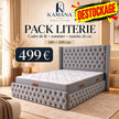 DESTOCKAGE Cadre de lit CLOUTÉ Gris + sommier + matelas 20cm
