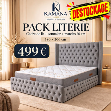 DESTOCKAGE Cadre de lit CLOUTÉ Gris + sommier + matelas 20cm