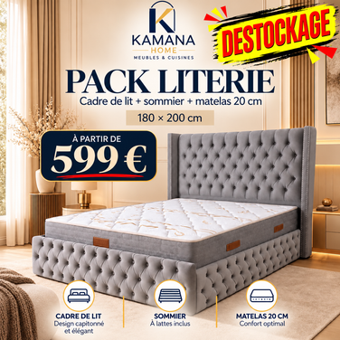 DESTOCKAGE Cadre de lit CLOUTÉ Gris + sommier + matelas 20cm