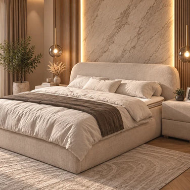 Lit coffre Camila beige en tissu Marbella