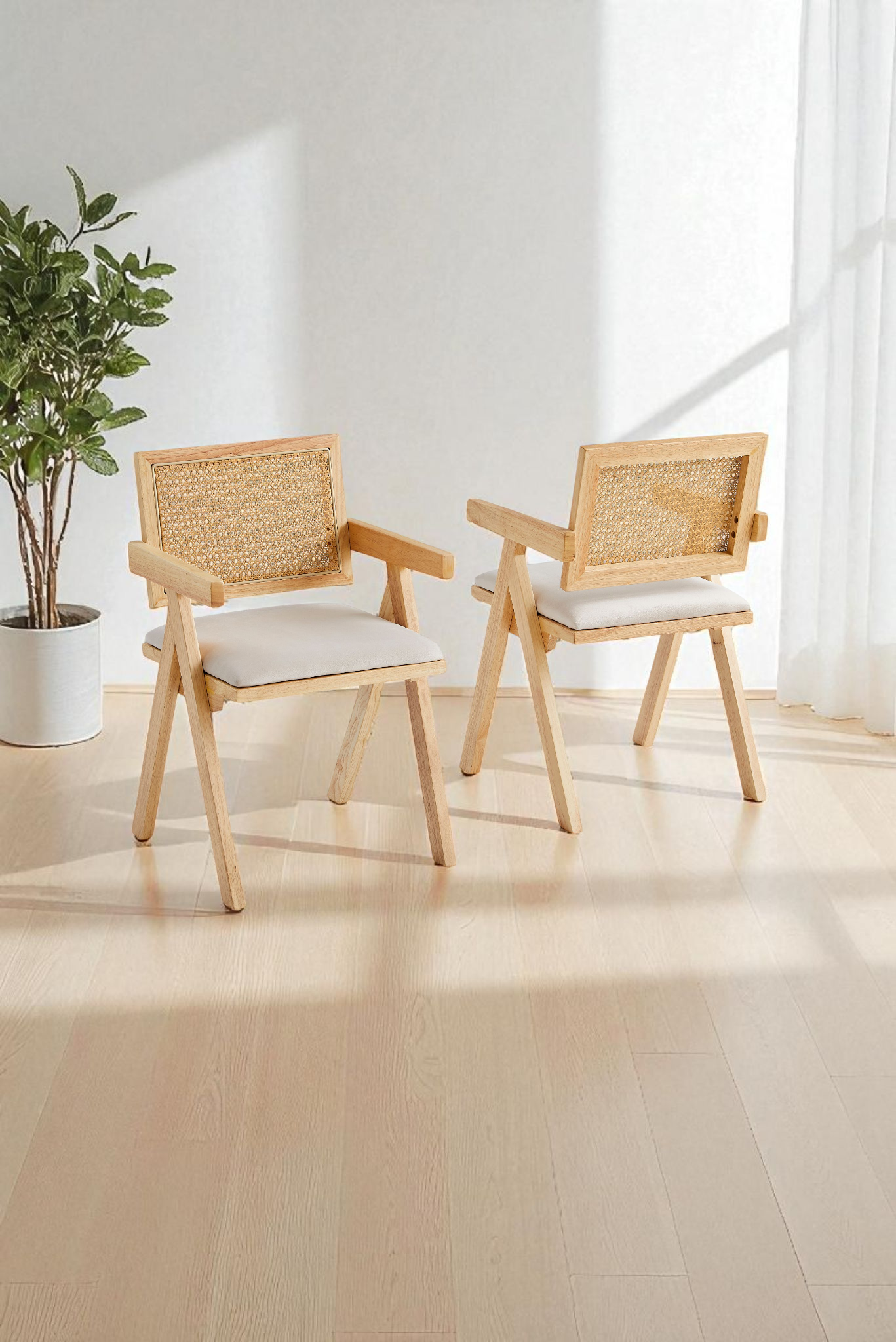 Chaise ROTINE Velours beige Boisé