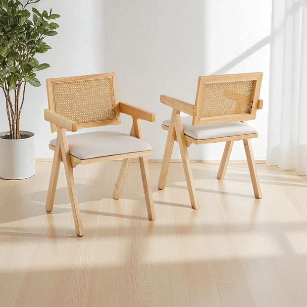 Chaise ROTINE Velours beige Boisé