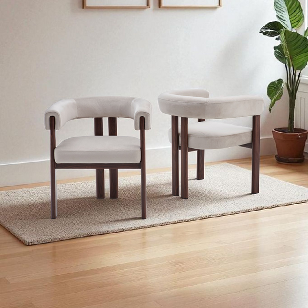 Chaise LORA velours beige Noyer