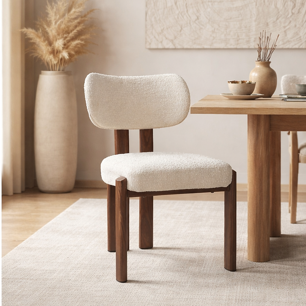 Chaise HERA bouclé beige Noyer