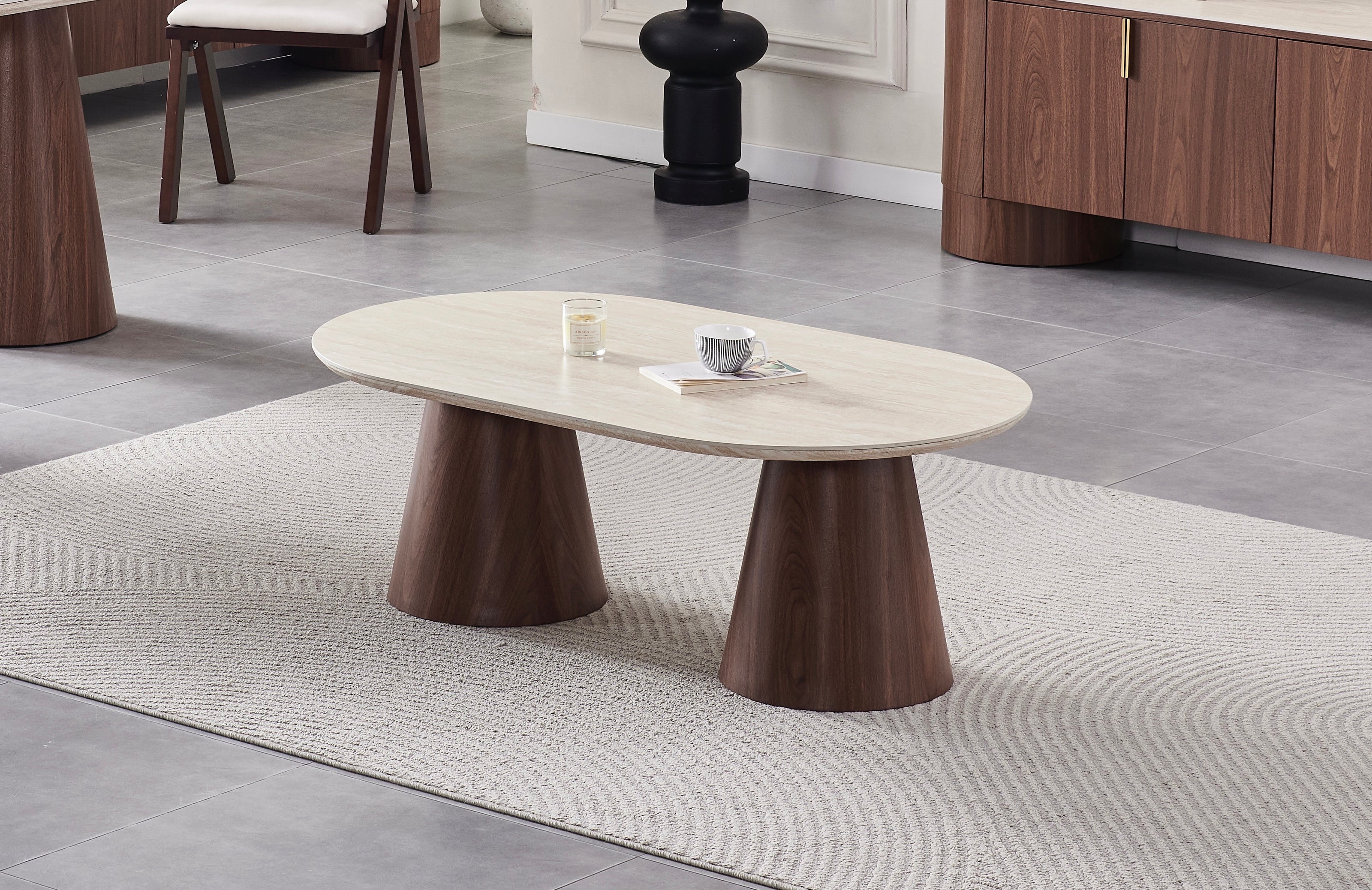 Table basse ICONIC Noyer/Travertin