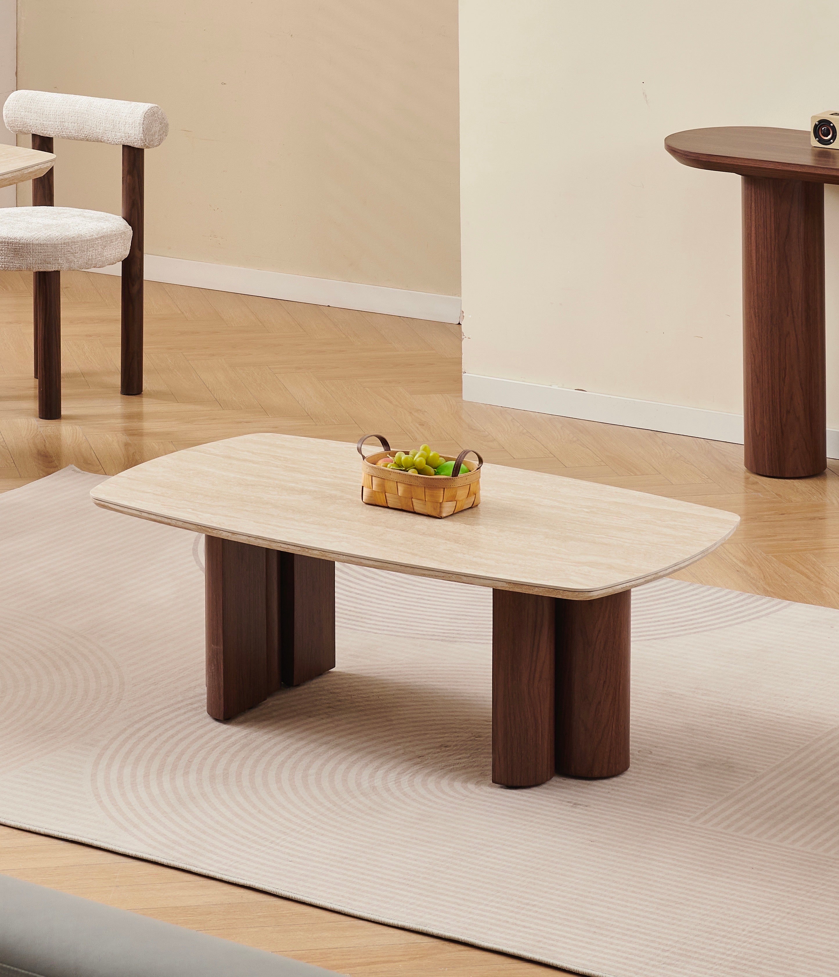 Table basse TRINITY Noyer/Travertin
