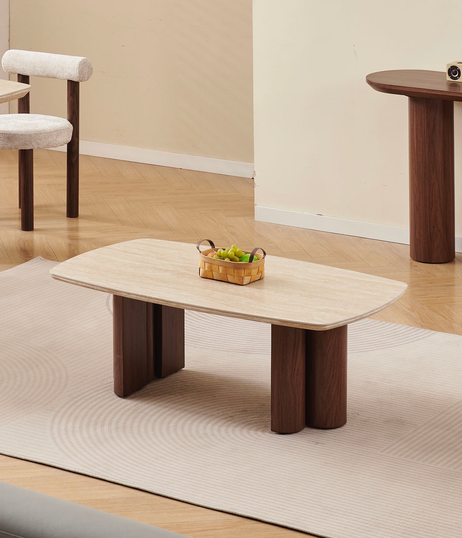 Table basse TRINITY Noyer/Travertin