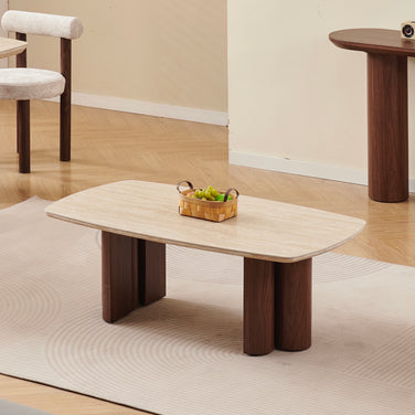 Table basse TRINITY Noyer/Travertin