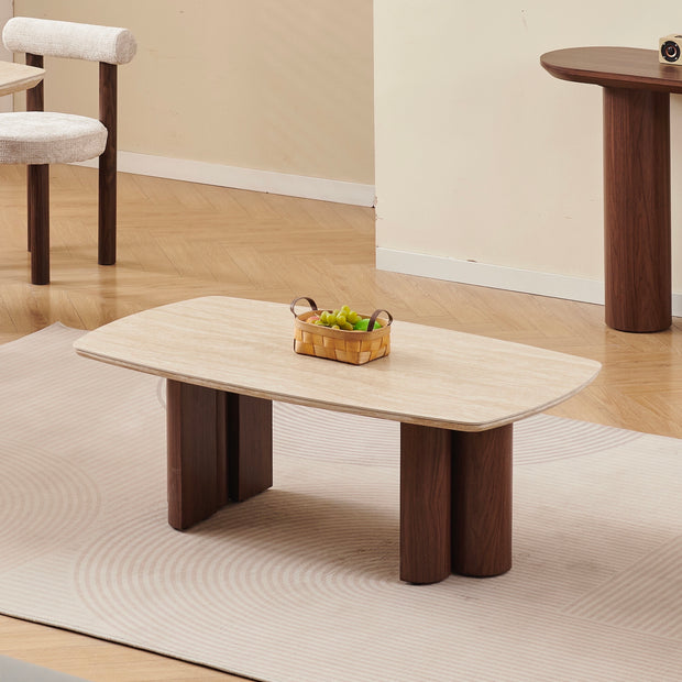 Table basse TRINITY Noyer/Travertin