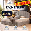 DESTOCKAGE Cadre de lit NATURA Gris + sommier + matelas 20cm