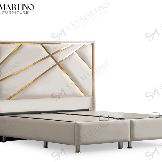 Lit double coffre 2 places en velours avec tête de lit – PARMA BEIGE CLAIR