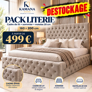 DESTOCKAGE Cadre de lit ROYAL Beige + sommier + matelas 20cm