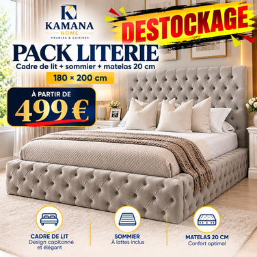 DESTOCKAGE Cadre de lit ROYAL Gris + sommier + matelas 20cm