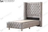 Lit coffre capitonné 1 place en velours avec tête de lit pour enfant – Clouté Gris