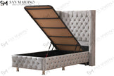 Lit coffre capitonné 1 place en velours avec tête de lit pour enfant – Clouté Gris