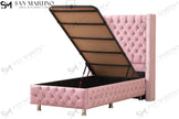Lit coffre capitonné 1 place en velours avec tête de lit pour enfant – Clouté Rose