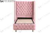 Lit coffre capitonné 1 place en velours avec tête de lit pour enfant – Clouté Rose