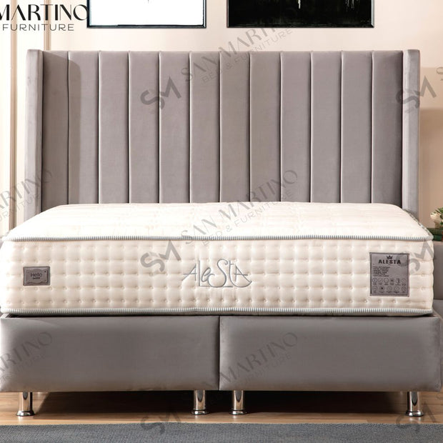 Lit double coffre 2 places en velours avec tête de lit – TOKYO GRIS
