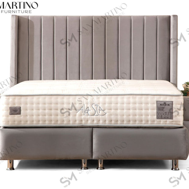 Lit double coffre 2 places en velours avec tête de lit – TOKYO GRIS