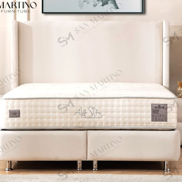 Lit double coffre 2 places en velours avec tête de lit – COCO BLANC