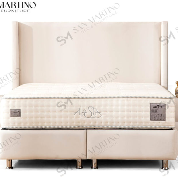 Lit double coffre 2 places en velours avec tête de lit – COCO BLANC