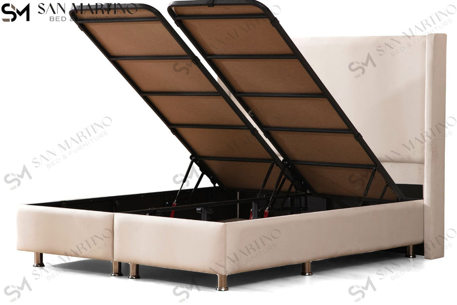Lit double coffre 2 places en velours avec tête de lit – COCO BLANC