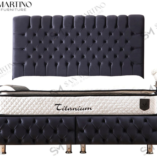 Lit double coffre 2 places en velours avec tête de lit – LUNA ANTHRACITE