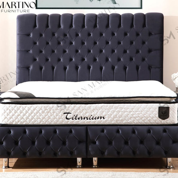Lit double coffre 2 places en velours avec tête de lit – LUNA ANTHRACITE