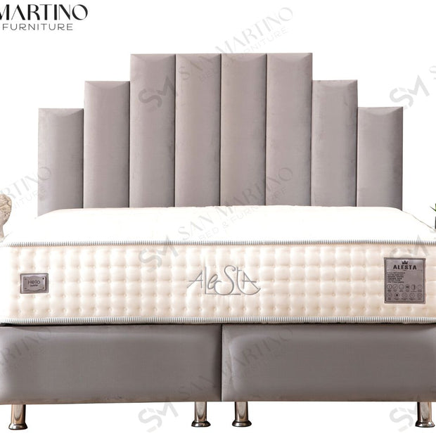 Lit double coffre 2 places en velours avec tête de lit – NATURA GRIS