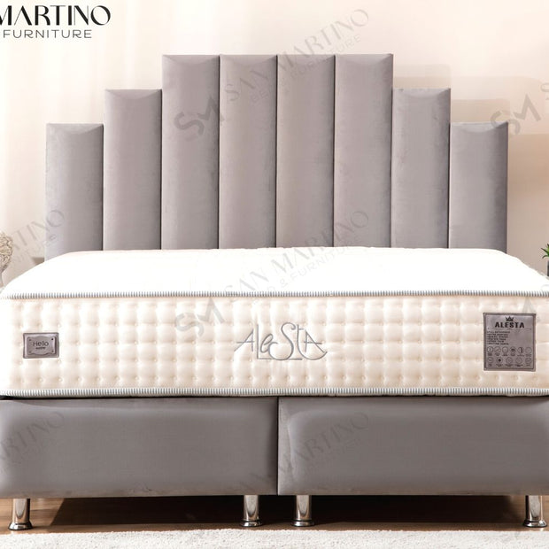 Lit double coffre 2 places en velours avec tête de lit – NATURA GRIS