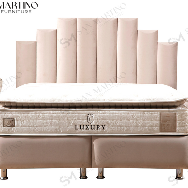 Lit double coffre 2 places en velours avec tête de lit – NATURA BEIGE
