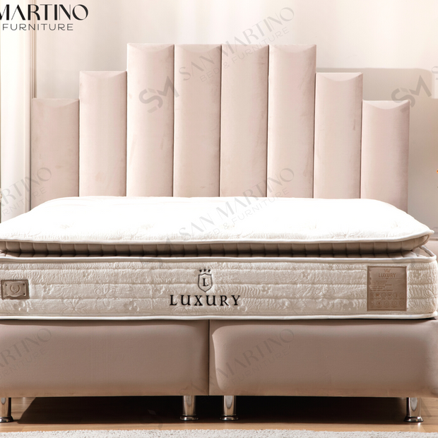 Lit double coffre 2 places en velours avec tête de lit – NATURA BEIGE