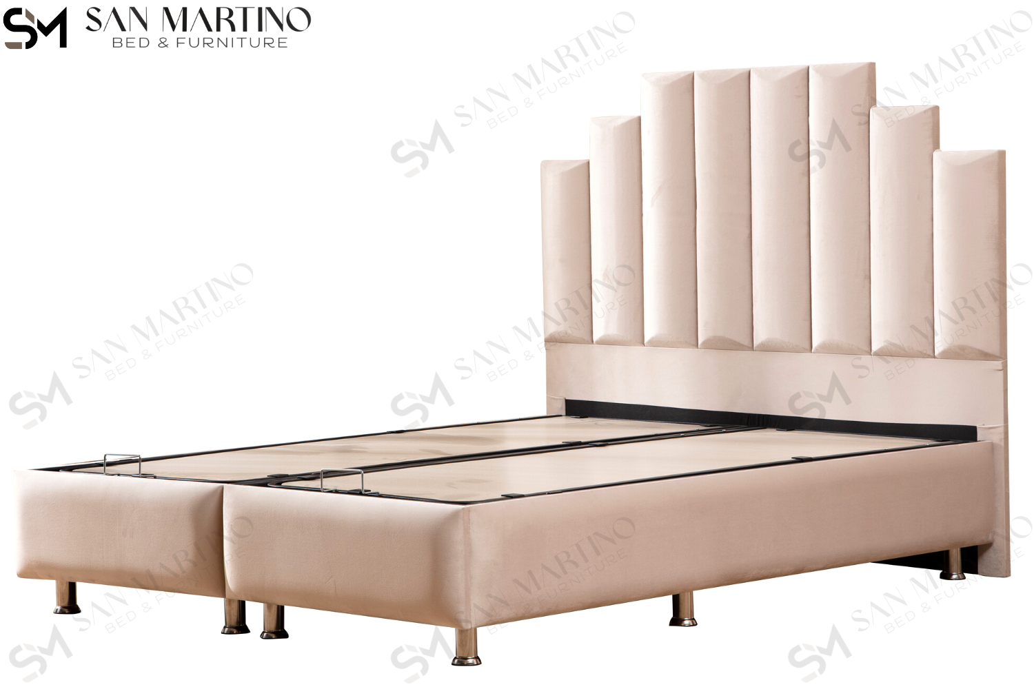 Lit double coffre 2 places en velours avec tête de lit – NATURA BEIGE