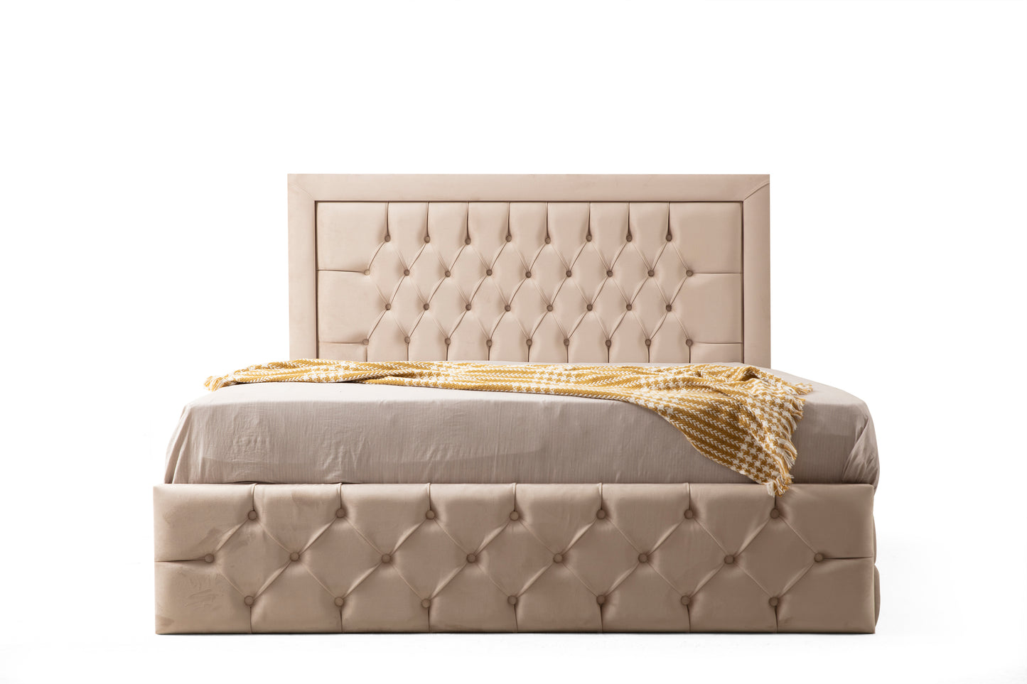 Cadre de lit 2 places en velours avec ou sans sommier – ROMA BEIGE