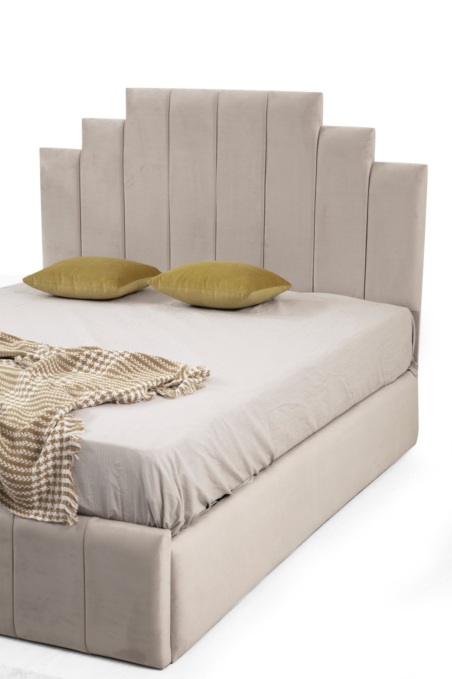 Cadre de lit 2 places en velours avec ou sans sommier – NATURA BEIGE