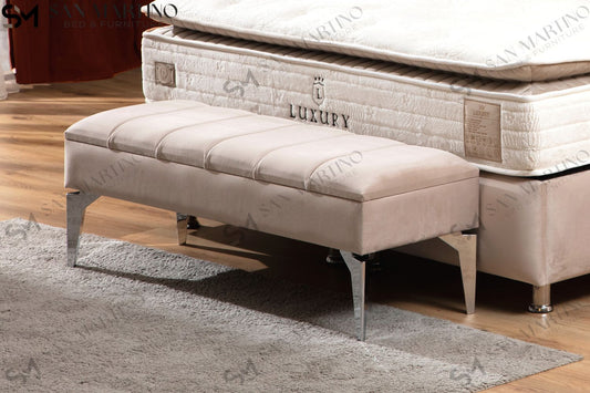 Banquette coffre Tokyo en velours - beige