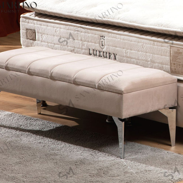 Banquette coffre Tokyo en velours - beige