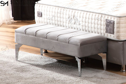 Banquette coffre Tokyo en velours - gris