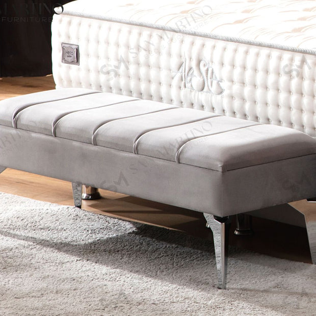 Banquette coffre Tokyo en velours - gris